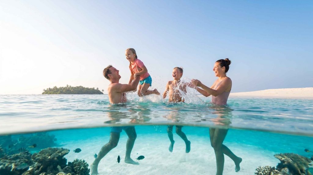 Familie im Urlaub auf dem Malediven